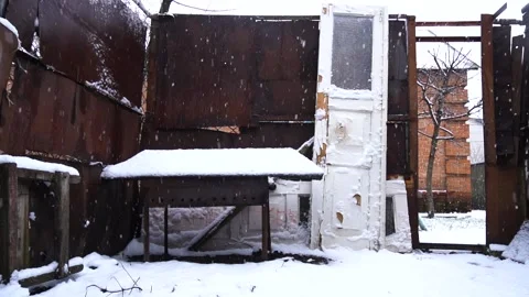 In the yard in winter Stock Footage 229278605