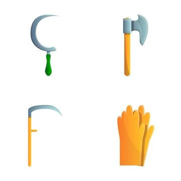 Yard work icons set cartoon vector. Garden inventory Ilustração Stock