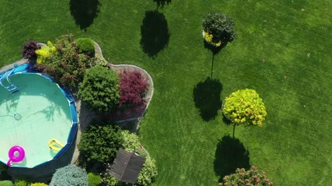 Yard Work In Large Backyard Area. Stock Footage 138972701