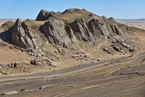 Yardangs-eroded rock surfaces alternating ridges-furrows. Qaidam basin-CN 0546 Stock-Fotos