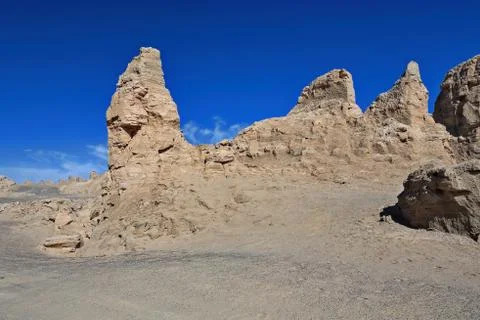 Yardangs-eroded rock surfaces alternating ridges-furrows. Qaidam basin-CN 0561 Stock-Fotos