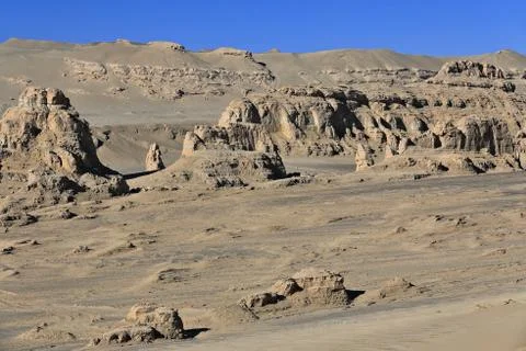 Yardangs-wind worn rock surfaces-ridges and furrows. Qaidam basin-Qinghai-CN0527 Stock Photos
