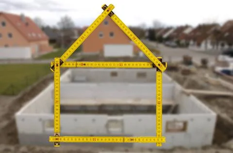 Yardstick folded in form of an house in hand of an agent yardstick folded ... Stock Photos
