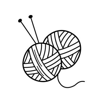 Yarn ball for knitting doodle. A vector icon of a thread with knitting needle Stock Illustration