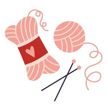Yarn, ball of thread and knitting needles, cartoon style. Trendy modern vecto Stock Illustration