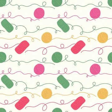 Yarn balls seamless pattern vector illustration. Colorful skeins and balls of Illustrazione stock
