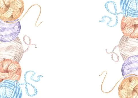 Yarn balls Tangles of wool or cotton. Postcard horizontal template for hobby Stock Illustration