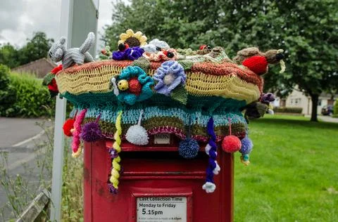 Yarn Bombed post box, Basingstoke Stock Photos