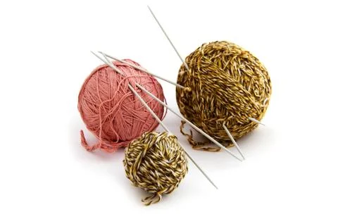 Yarn with knitting needle Stock Photos