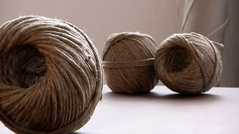 Yarn Of Linen On A Table Stock Footage 108953204
