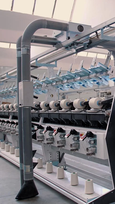 Yarn making processes. Threads production. Textile factory equipment. Textile Stock Footage 315092016