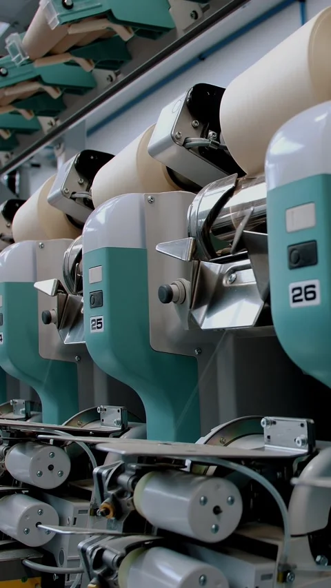Yarn making processes. Threads production. Textile factory equipment. Textile Stock Footage 316592171