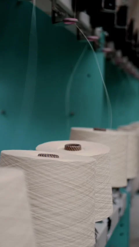 Yarn making processes. Threads production. Textile factory equipment. Textile Stock Footage 317537835