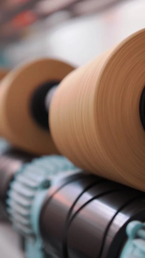 Yarn making processes. Threads production. Textile factory equipment. Textile Stock Footage 317703926