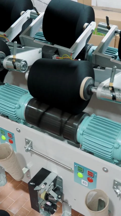Yarn making processes. Threads production. Textile factory equipment. Textile Stock Footage 318351470