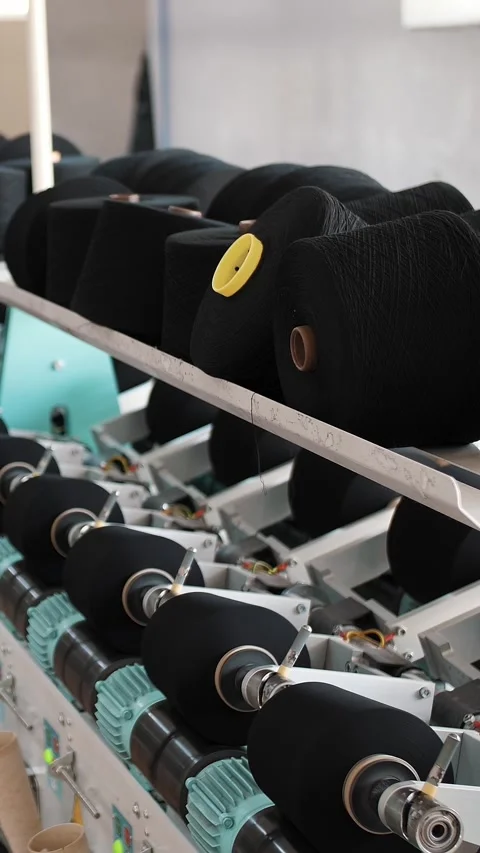 Yarn making processes. Threads production. Textile factory equipment. Textile Stock Footage 319017103