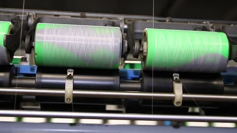 Yarn Thread Running in the Machine - Textile Industry Stock Footage 76279198