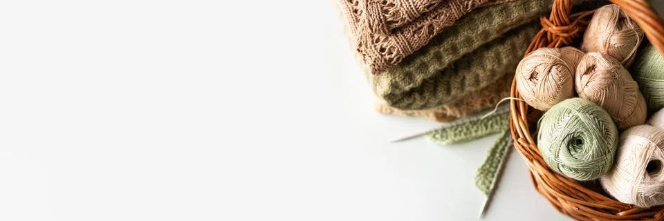 Yarn threads in the basket Stock Photos