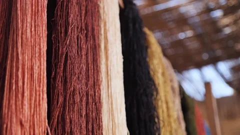 Yarn, threads for making carpets in the traditional manual way Stock Footage 259795314