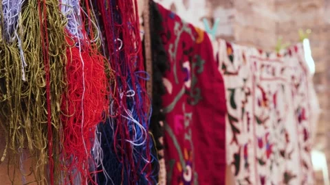 Yarn, threads for making carpets in the traditional manual way Stock Footage 259795522