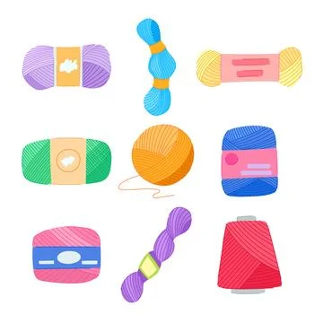 Yarn wool set cartoon vector illustration Stock Illustration