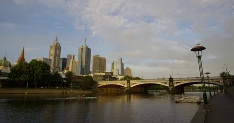 Yarra river rowing in Melbourne Stock Footage 85217527