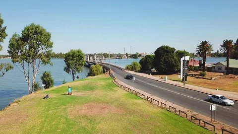 Yarrawonga bridge on a sunny day with good water flow Stock Footage 102202736