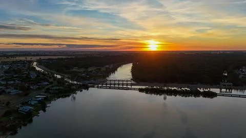 Yarrawonga Weir at sunset Stock Photos