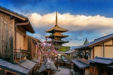 Yasaka Pagoda and Sannen Zaka Street in Kyoto, Japan. Stock Photos