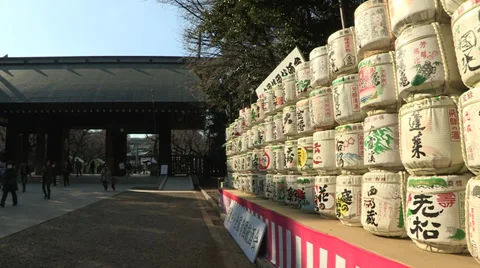 Yasukuni sake barrels Video stock 34406107
