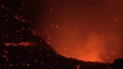 Yasur Volcano Explosive Eruption (Night) Stock Footage