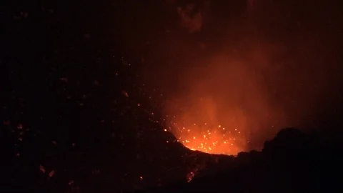 Yasur Volcano Explosive Eruption (Night) Stock Footage 106816895