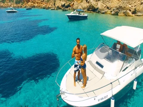 Yatch in amazing, unspoiled and idyllic beach Stock Footage 79705650