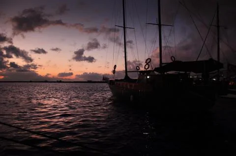 Yatch and Sunset Stock Photos