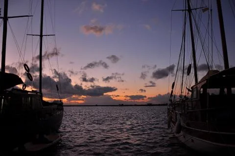 Yatchs &amp; Sunset Stock Photos