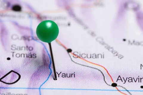 Yauri pinned on a map of Peru Stock Photos