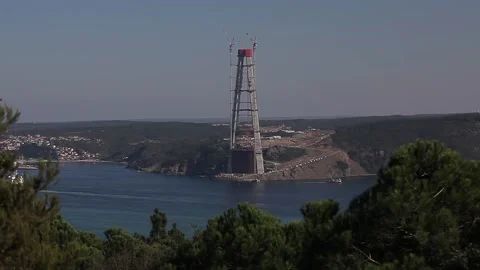 Yavuz Sultan Selim bridge construction Stock Footage 148662450