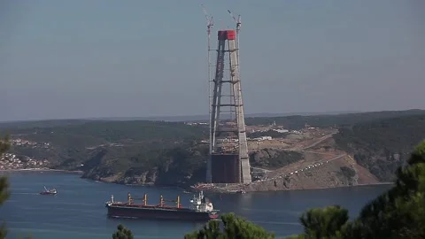 Yavuz Sultan Selim bridge construction Stock Footage 148662462
