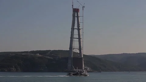 Yavuz Sultan Selim bridge construction Stock Footage 148662913