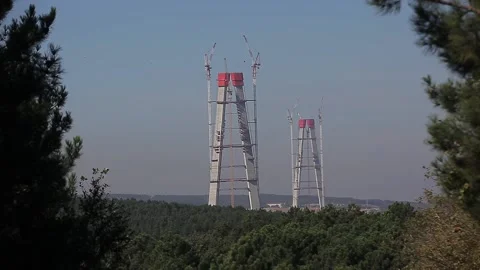 Yavuz Sultan Selim bridge construction Stock Footage 148663929