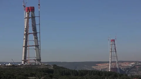 Yavuz Sultan Selim bridge construction Stock Footage 148664131