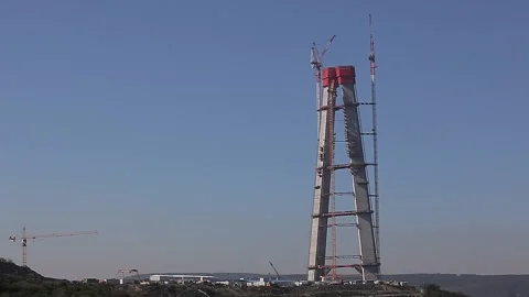 Yavuz Sultan Selim bridge construction Stock Footage 148664133