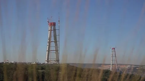 Yavuz Sultan Selim bridge construction Stock Footage 148664324