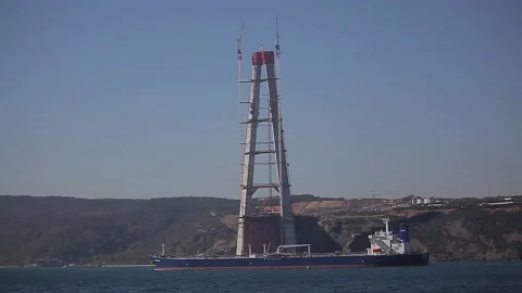 Yavuz Sultan Selim bridge construction Stock Footage 148664345