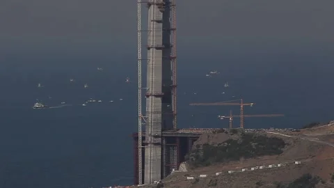 Yavuz Sultan Selim bridge construction Stock Footage 148664392