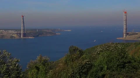 Yavuz Sultan Selim bridge construction Stock Footage 148664535