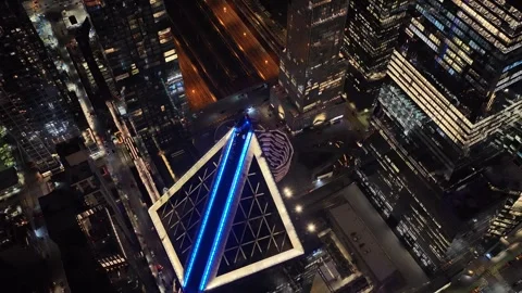 Yaw Rotation Over Madison Square Garden Rooftop at Night Stock Footage 344588167