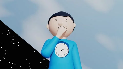 Yawning man with clock spinning in his chest, 4K Stock Footage 266267645