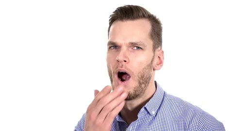 Yawning Tired Man, White Background Stock Footage 84010614