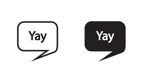 Yay speech bubble icons with black and white outline and solid fill styles for Stock Illustration